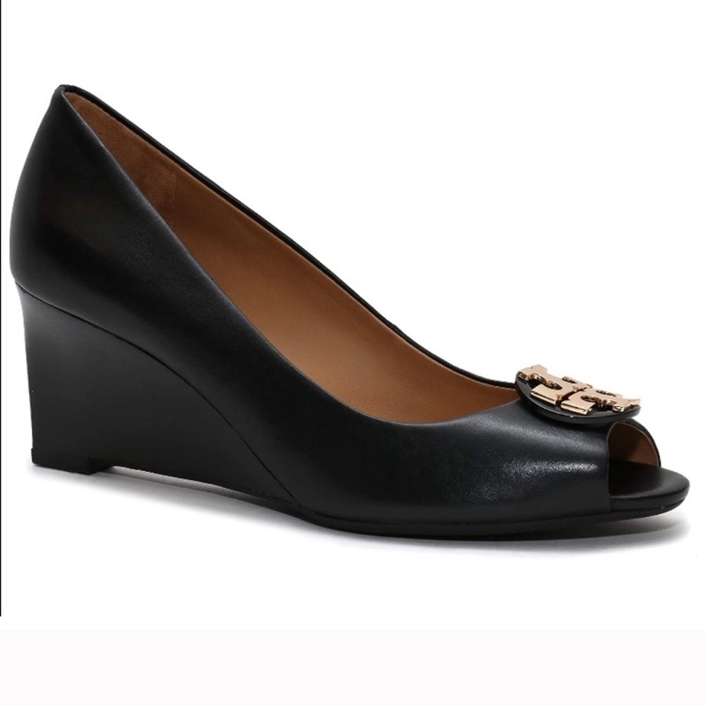 Tory Burch Black Leather Wedge - Woman Size 8.5